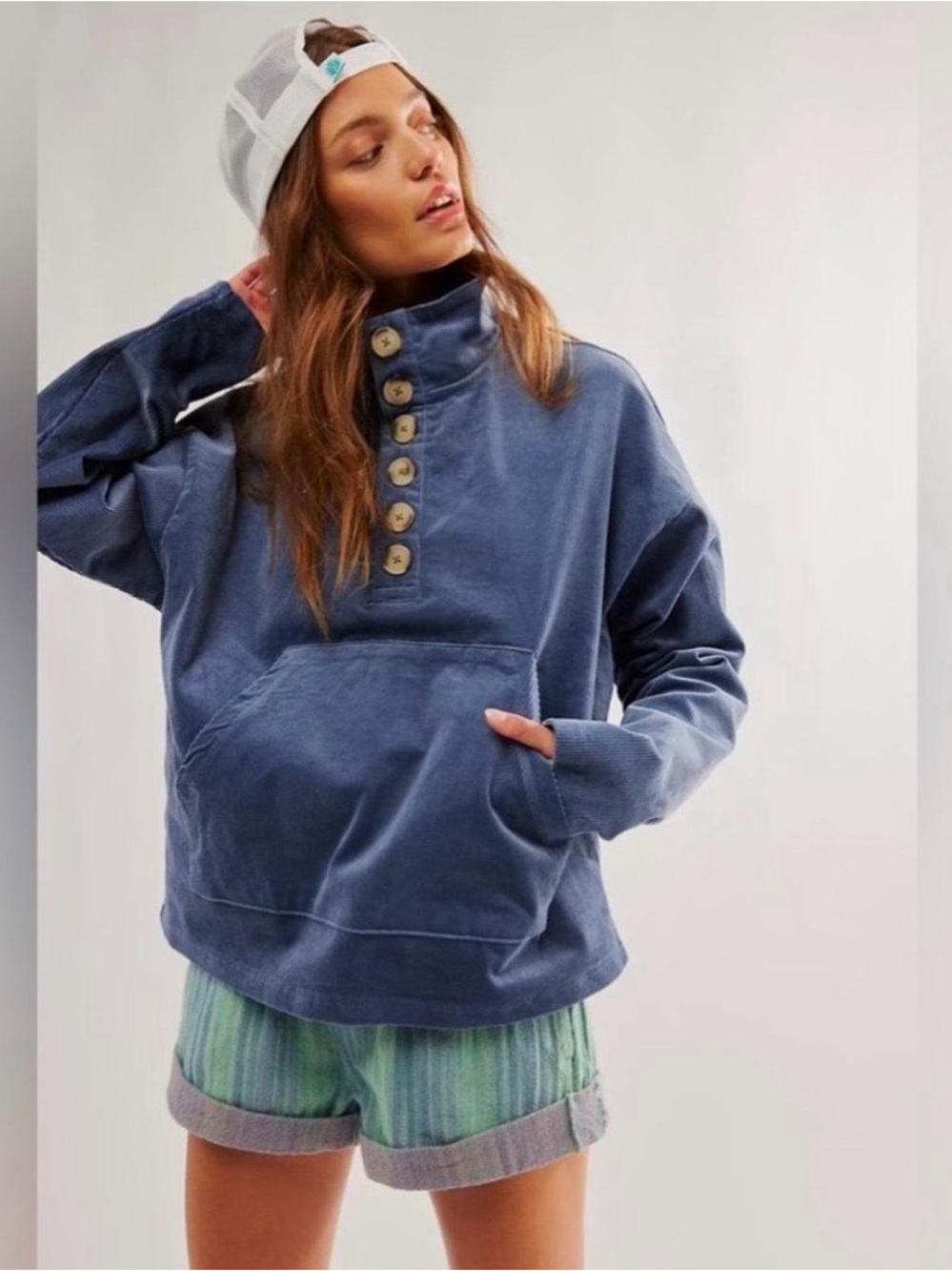 Free People Corduroy Pullover Blue Size Medium